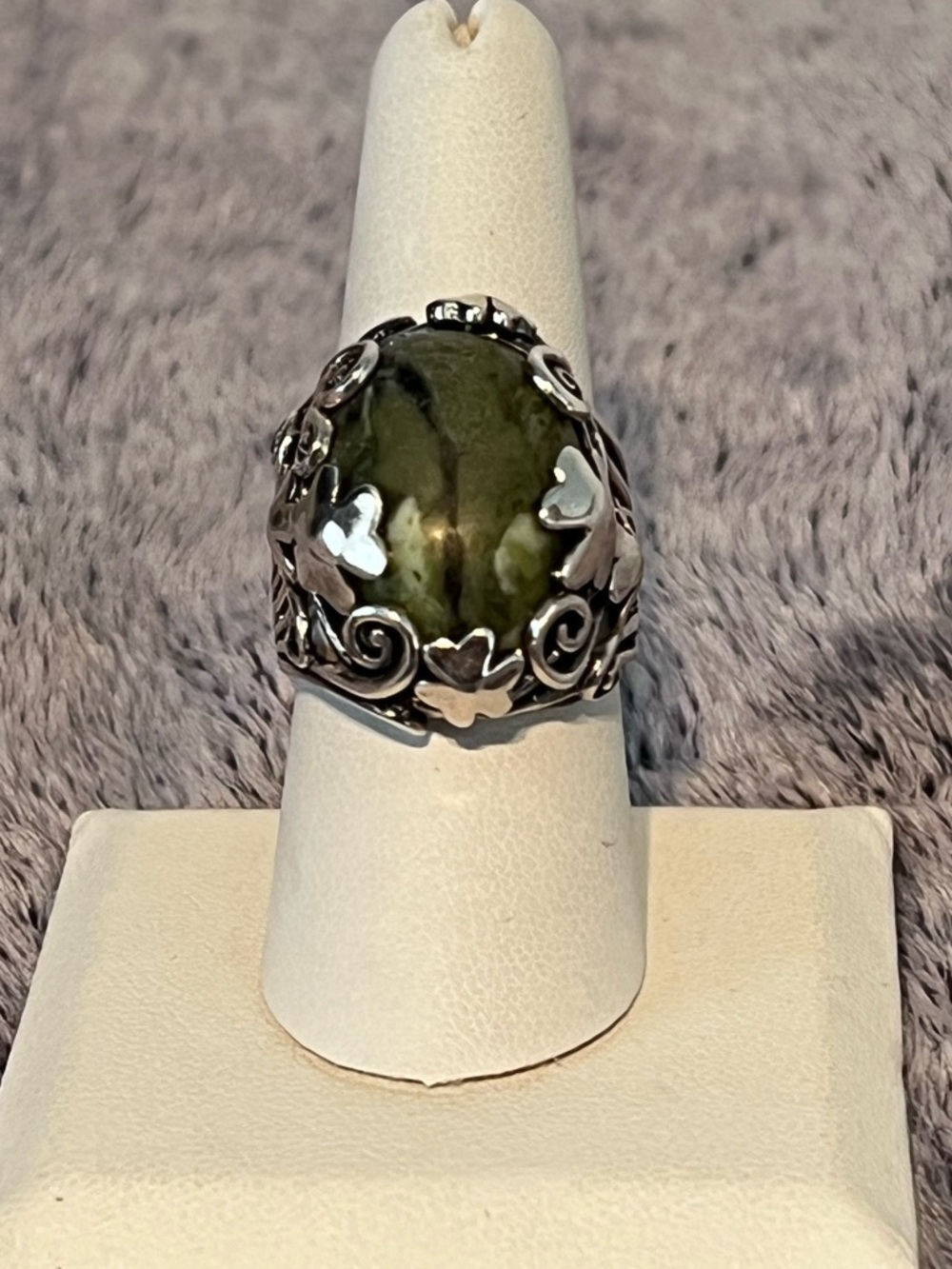 Sterling Silver Irish Connemara Marble Shamrock Accents Ring Size 8